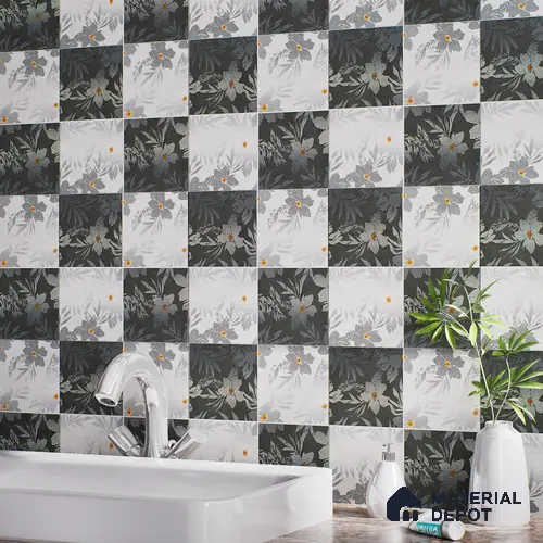 Floral Wall Tile TL 07250 B Plana 8009 GLM (Silver) 1 ft x 1 ft Ceramic Matte Finish - 9 mm | 2 mm Spacer is Mandatory | Please Expect a Slight Variation of Pattern